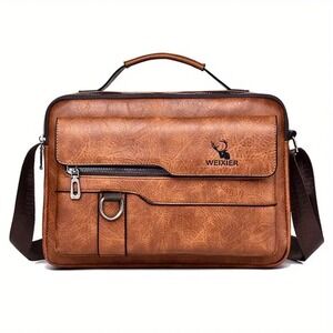 WEIXIER Men's Brown Shoulder Bag Messenger Bag Casual Crossbody Bag Adjustable